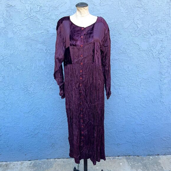 90’s Velvet Dress Purple Goth Maxi Stevie Nicks Y2K Renn Faire Clothing - Picture 2 of 5